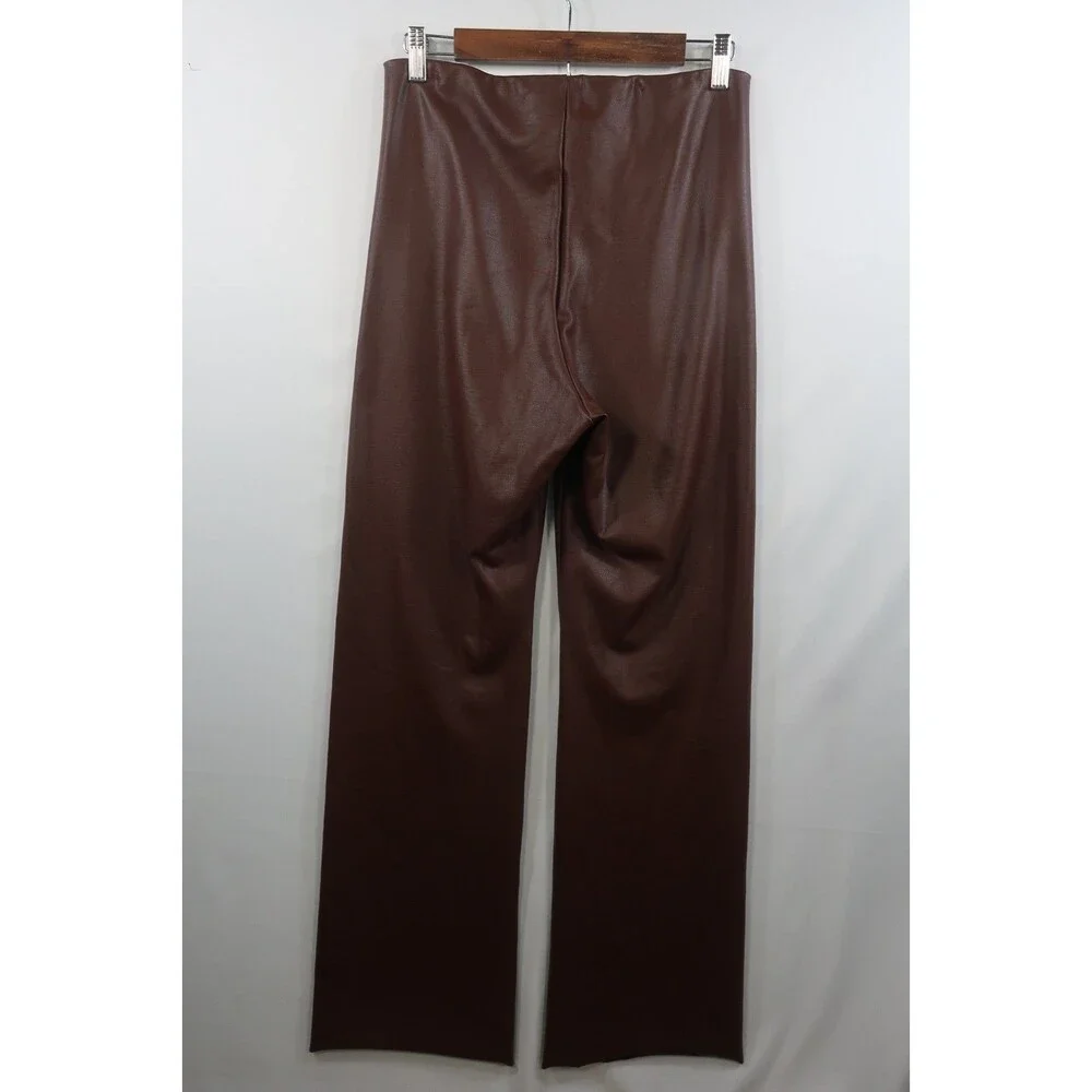 New Skims Brown Faux Leather Wide Leg Leather Pants Size XL Pull On *Imperfect - Picture 9 of 15